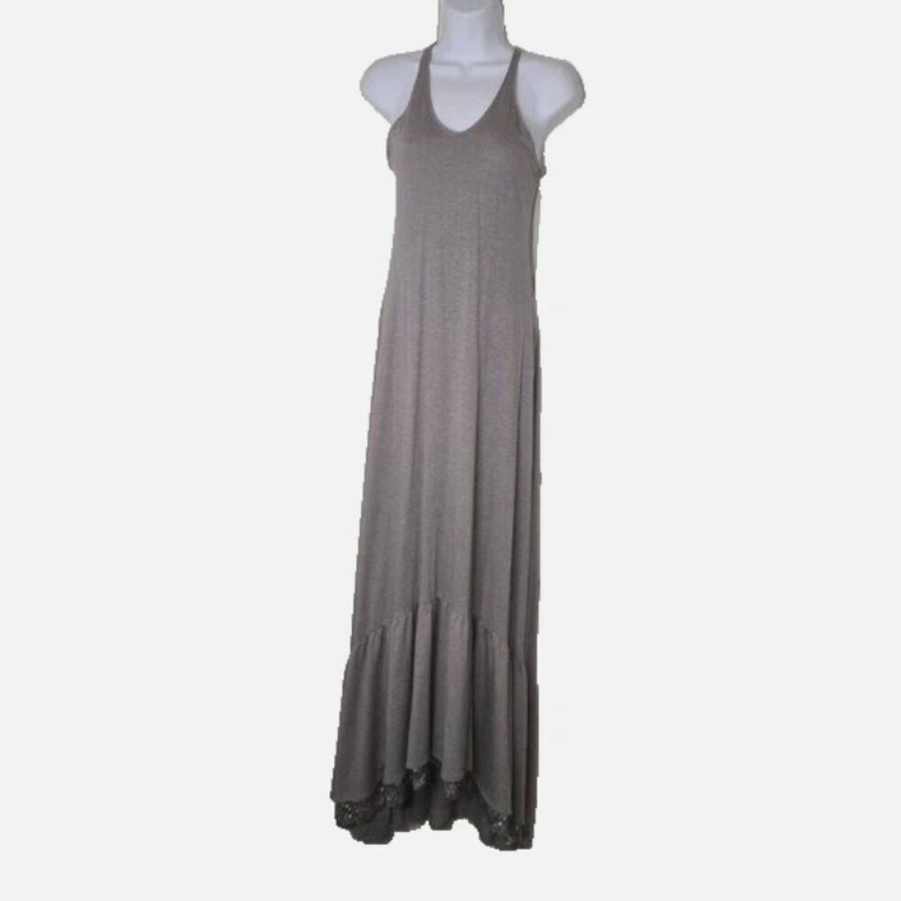 Banana Republic Gray XS Maxi Dress Ruffle High Low Cotton Modal Rhinestone - Picture 4 of 9